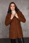 Hooded Women's Cashmere Coat with Drawstring Waist