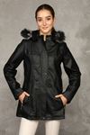 Hooded Fleece Women's Leather Coat