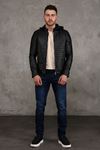 Hooded Fleece Men's Leather Coat