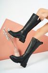Long Black Skin Women's Boots with Zipper