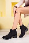 Pointed Mold Black Suede Elastic Short Boots