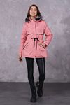 Women's Hooded Coat with Leather Piping