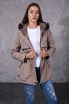 Women's Hooded Coat with Leather Piping