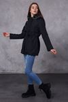 Women's Hooded Coat with Leather Piping