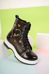 Thermo Sole Heart Model Black Patent Leather Kids Boots