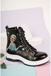 Thermo Sole Printed Black Patent Leather Kids Boots