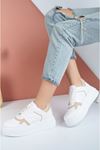 Poly Sole Mekval Stitching White Sneakers with Cream Garnish