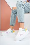 Poly Sole Mekval Stitching Lilac Garnished White Sneakers