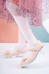 Powder Patent Leather Girl's Shoes with Heeled Bow