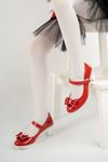 Red Patent Leather Girl's Shoes with Heeled Bow