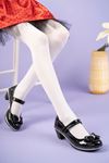 Black Patent Leather Girl's Shoes with Heeled Bow