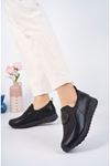 Padded Silvery Sole Round Stone Black Women's Shoes
