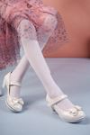 Mother of Pearl Skin Girl's Shoes with Heeled Bow