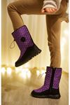 Purple Printed Parachute Snow Boots with Elastic