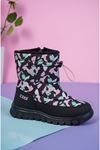 Black Patterned Children's Snow Boots with Elastic