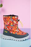 Rubberized Orange Patterned Children's Snow Boots