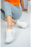 Beyaz Yanı Gri  Şeritli Kadın Spor Ayakkabı