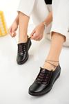 Padded Orthopedic Burgundy Garnished Black Shoes