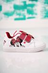 Velcro Red Printed White Kids Shoes