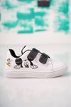 Velcro Black Printed White Kids Shoes