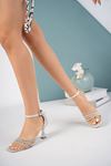 Transparent Goblet Heel Closed Back Silver Sandals with Stones