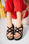 Black Women's Sandals with Eva Sole Rope
