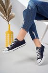 Navy Blue Short Linen Sneakers