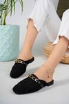 Black Women's Slippers with Braided Biyesi Buckle