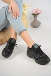 High Sole Lace-up Black Women's Sneakers