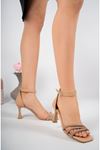 Women's Nut Sandals with Goblet Heels and 3 Piping