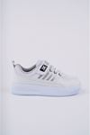 Velcro White Gray Stripe Kids Sneakers