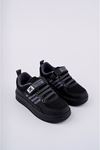 Velcro Black Gray Stripe Kids Sneakers