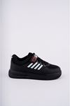 Velcro Black and White Stripe Sole Black Children's Sneakers