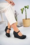 Padded Sole Ankle Buckle Black Skin Shoes