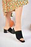 Heeled Tricot Black Women's Slippers