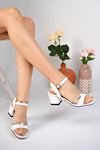 Women's White Sandals with Single Banded White Heel