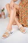 White Women's Slippers with Heeled Biyesi Stone