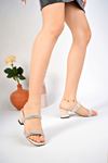 Cream Women's Slippers with Heeled 2 Banded Stones