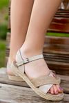 Straw Sole Cross Strap Cream Women's Sandals