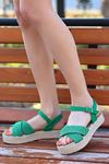 Thick Sole Cross Strap Green Women's Sandals