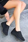 Black Women's Mesh Lace-Up Sneakers