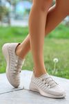 Mesh Lace-up Cream Women's Sneakers