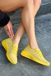 Fileli Bağcıklı Kadın Sarı Spor Ayakkabı