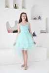 Green Girl's Evening Dresses with Tulle Back