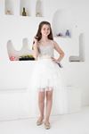 White Girl's Evening Dresses with Tulle Back and Stone Waist