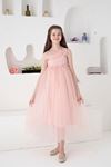 One Sleeve Powder Girl's Evening Dresses with Pearl Stones