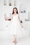 One Sleeve White Girl's Evening Dresses with Pearl Stones