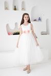 White Long Girl's Evening Dresses with Flower Motifs