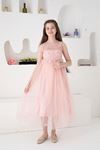 Lacy Pink Girl's Evening Dresses with Pearl Stones