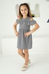 Striped Viscose Sleeve Ruffled Black Girl's Dress